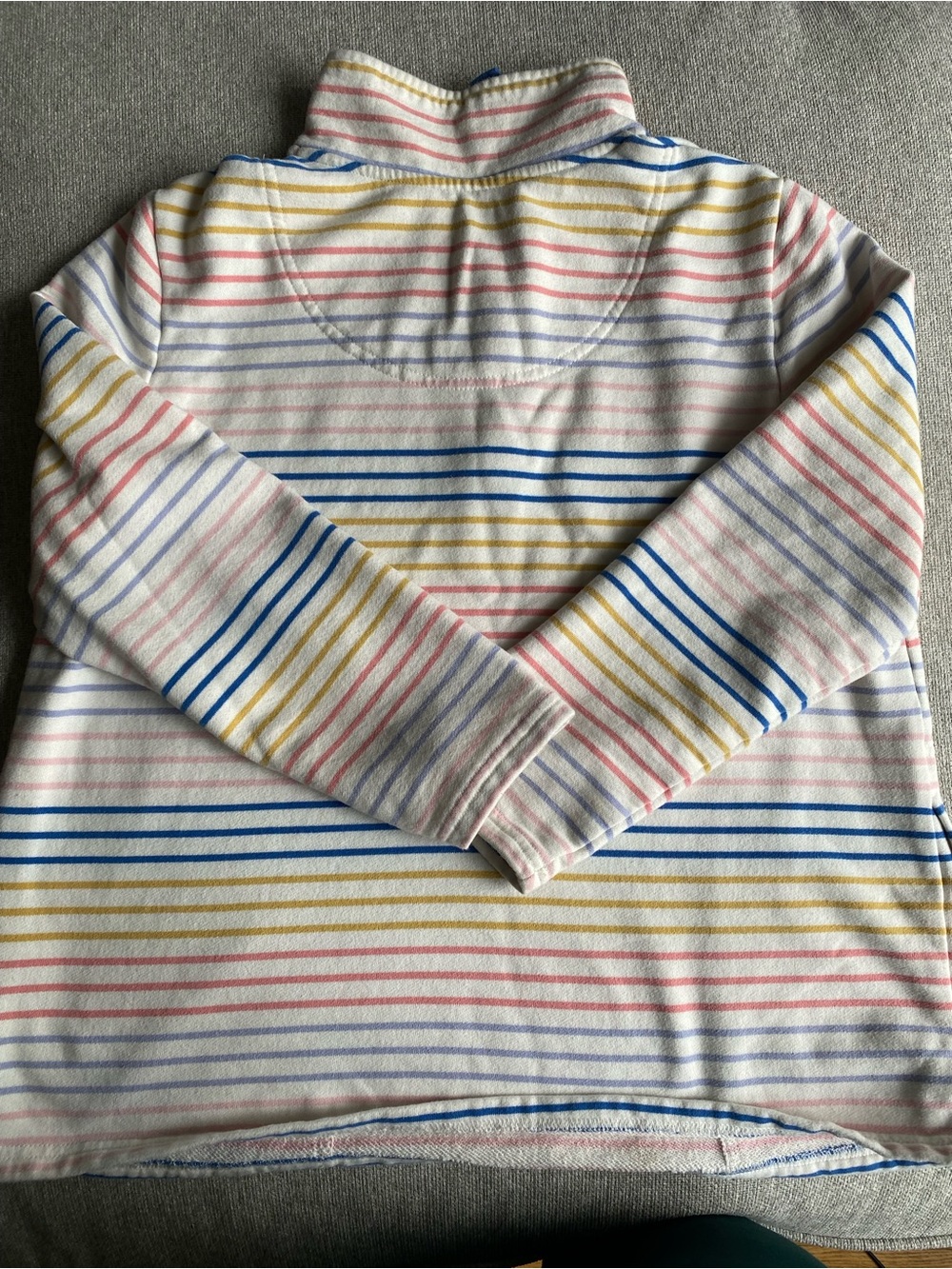Joules Cream Half-Zip Sweatshirt with Blue, Yellow & Pink Stripes - Picture 3 of 4